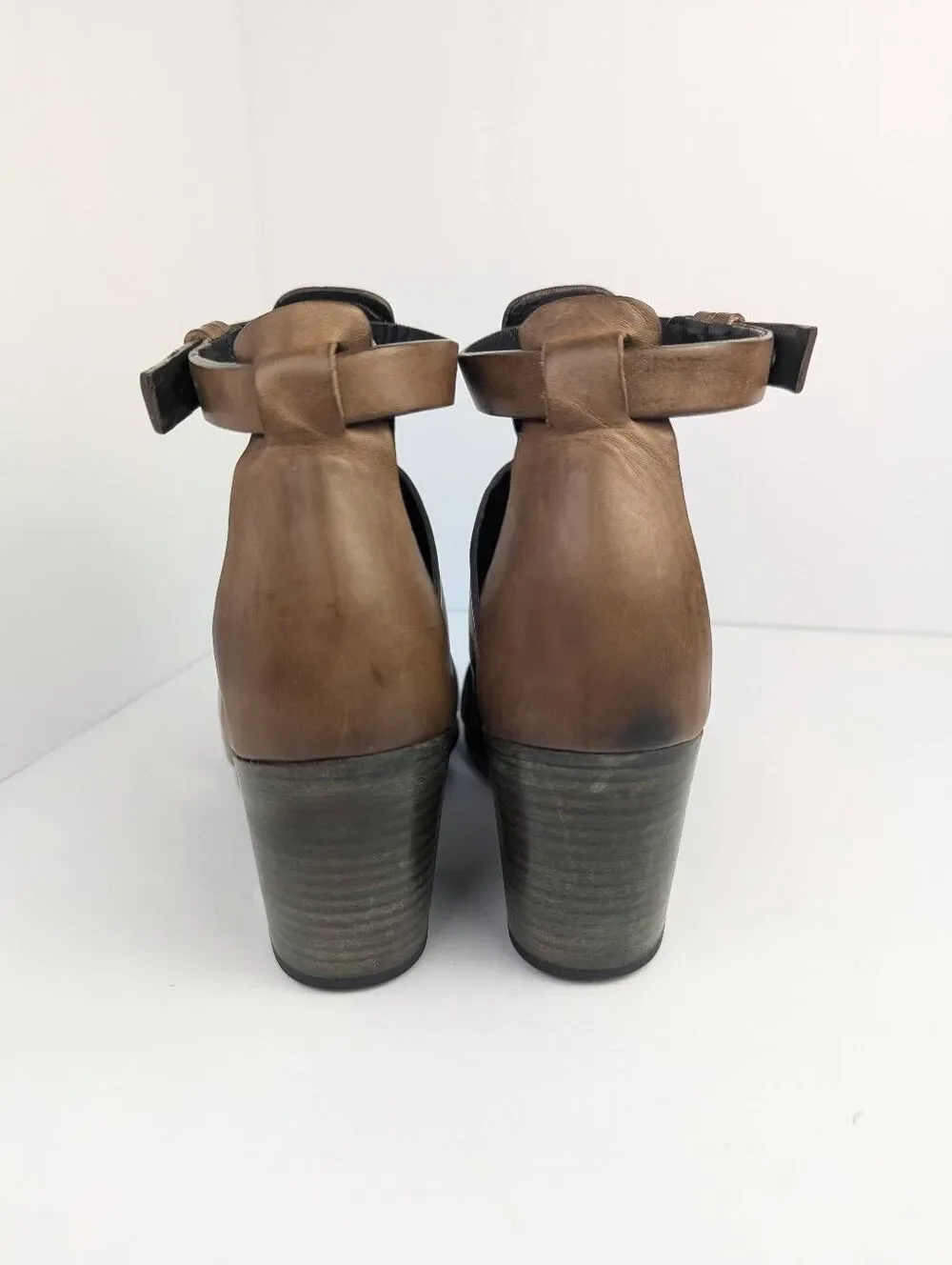 Rag & Bone Charlie Brown burnished leather  studded open toe bootie heels 8